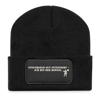 Steuergeld Gut Investiert | Winterdienst - Recycelte Patch Beanie - Schwarz - Vorne