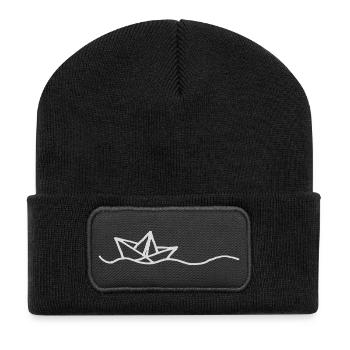 Boot Papierboot Kapitän Papierschiff - Recycelte Patch Beanie - Schwarz - Vorne