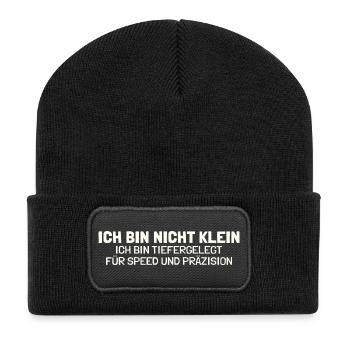 Nicht klein tiefergelegt Lustiger Spruch Tuning - Recycelte Patch Beanie - Schwarz - Vorne