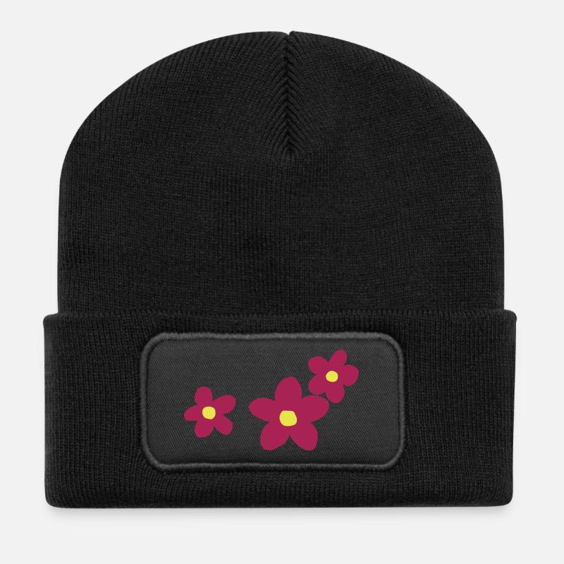 Flowerpower design floral à deux tons - Beanie recyclé à patch - noir