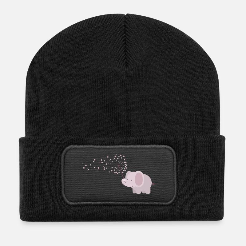 Elefant mit Pusteblume - Recycelte Patch Beanie - Schwarz