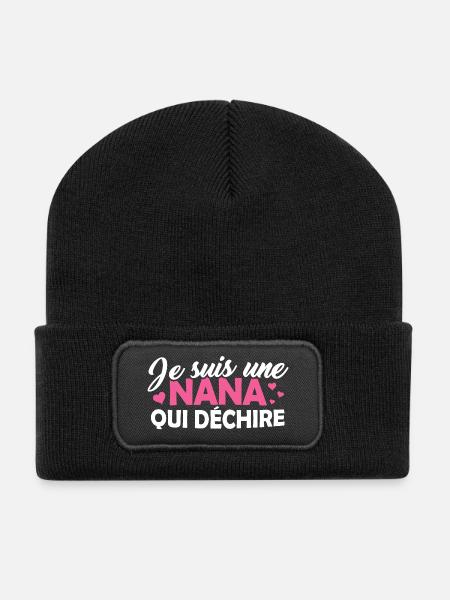 T-shirt pour Femme - Je suis une Nana qui déchire - Beanie recyclé à patch - noir