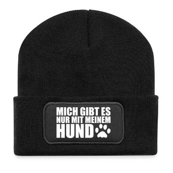 MIT MEINEM HUND - Lustiges Hunde Sprüche Geschenk - Recycelte Patch Beanie - Schwarz - Vorne