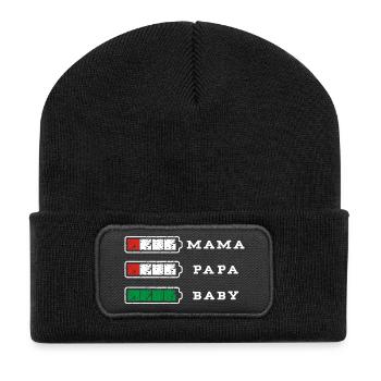 Mama Papa Baby Eltern lustig verrückt geschenk - Recycelte Patch Beanie - Schwarz - Vorne