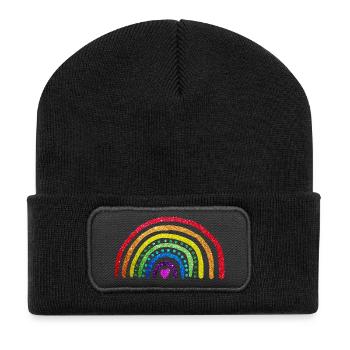 Regenbogen-Glitzer - Recycelte Patch Beanie - Schwarz - Vorne
