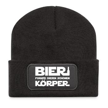 Bier formte diesen schönen Körper - Recycelte Patch Beanie - Dunkelgrau - Vorne