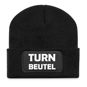 Turnbeutel - Recycelte Patch Beanie - Schwarz - Vorne