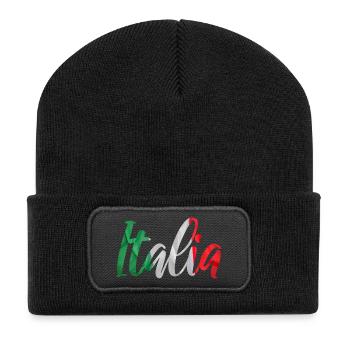 Italia Schriftband Flaggenfarben - Recycelte Patch Beanie - Schwarz - Vorne
