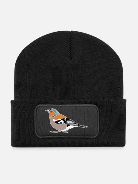 Buchfink Illustration – Heimische Vögel - Recycelte Patch Beanie - Schwarz