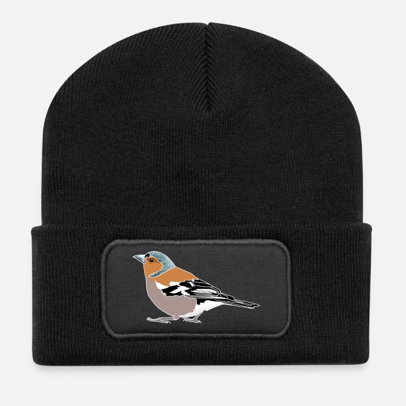 Buchfink Illustration – Heimische Vögel - Recycelte Patch Beanie - Schwarz