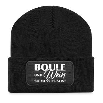 Boule und Wein so muss es sein! Petanque Weinglas - Recycelte Patch Beanie - Schwarz - Vorne