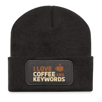 Ich liebe Kaffee und Keywords - Recycelte Patch Beanie - Dunkelgrau - Vorne