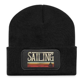 Voilier Voilier Voilier Rétro Vintage - Beanie recyclé à patch - noir - Devant