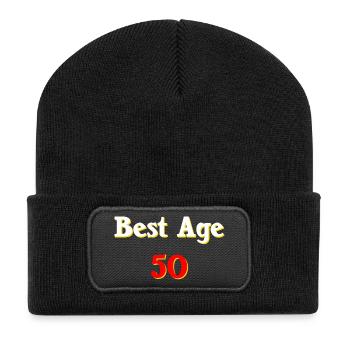 geschenkideen, für mann, best age 50 - Recycelte Patch Beanie - Schwarz - Vorne