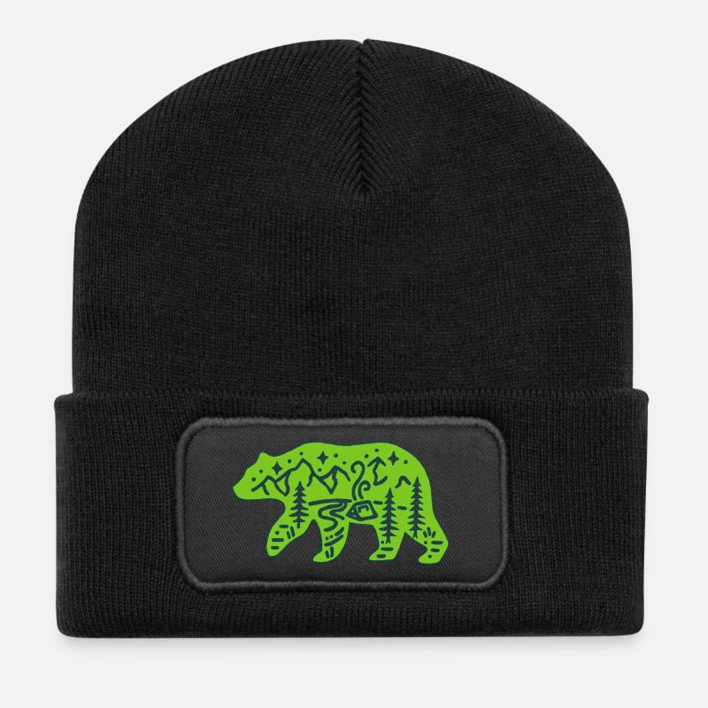 Natur Totem Grüner Bär - Recycelte Patch Beanie - Schwarz