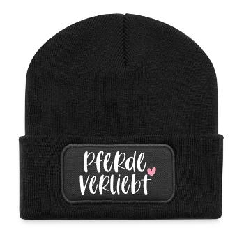 Pferde Pferdeverliebt Pferd Reiten Geschenk - Recycelte Patch Beanie - Schwarz - Vorne