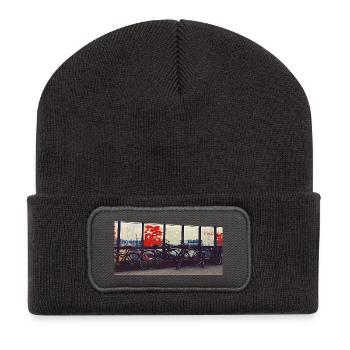 Bicycle convoy at the railway fence - Recycled Patch Beanie - dark grey - Front