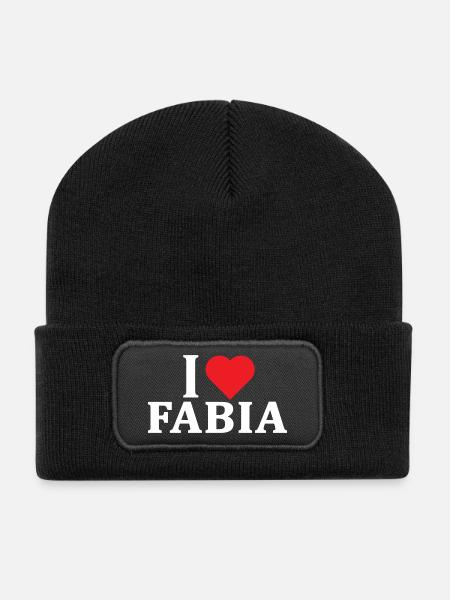 T-Shirt I love Fabia T-Shirt Geschenkidee - Recycelte Patch Beanie - Schwarz