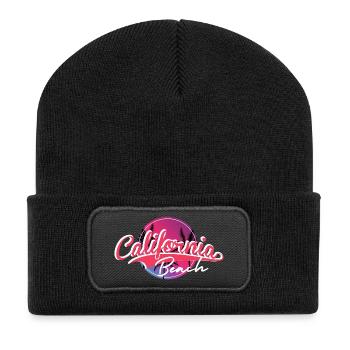 California Beach Sunset Skript - Recycelte Patch Beanie - Schwarz - Vorne