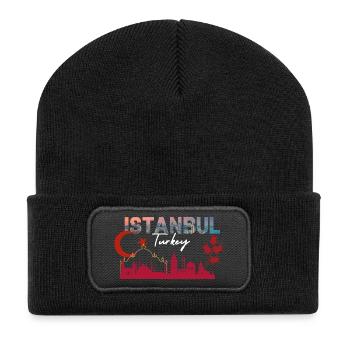 Istanbuler Skyline-Silhouette - Recycelte Patch Beanie - Schwarz - Vorne