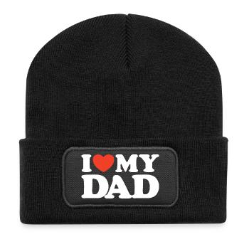 I love my Dad Herz Shirt - Recycelte Patch Beanie - Schwarz - Vorne