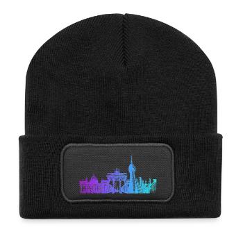 Berlin Stadt Skyline - Recycelte Patch Beanie - Schwarz - Vorne