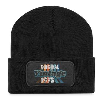 original Vintage 1973 Überraschungsparty bday - Recycelte Patch Beanie - Schwarz - Vorne