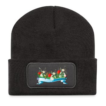 prairie printanière colorée avec des fleurs et des insectes - Beanie recyclé à patch - charbon - Devant