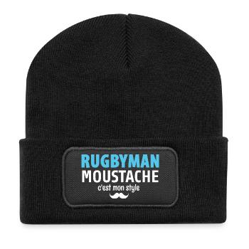 Rugby Moustache Style Statement - Beanie recyclé à patch - noir - Devant