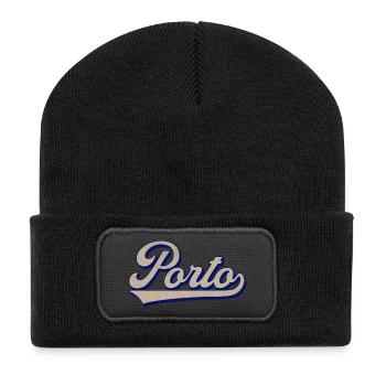 Porto Script Vintage Stil - Recycelte Patch Beanie - Schwarz - Vorne
