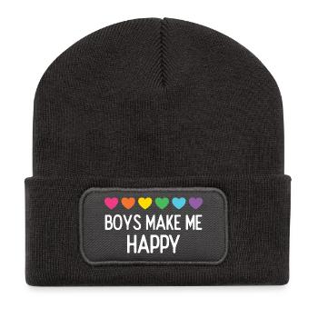 Mois de la fierté LGBTQ - Les garçons me rendent heureuse - Beanie recyclé à patch - charbon - Devant