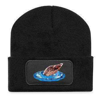 lustige Vögel, Stockente tauchend - Recycelte Patch Beanie - Schwarz - Vorne