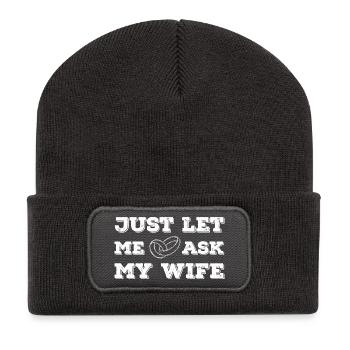 Let me ask my wife funny marriage quote - Recycled Patch Beanie - dark grey - Front
