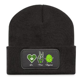 Love, Peace and Happiness - Recycled Patch Beanie - dark grey - Front