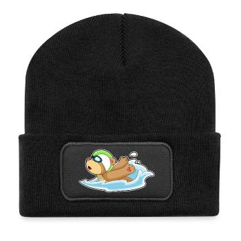 Bär Schwimmen Schwimmbrille Sommer - Recycelte Patch Beanie - Schwarz - Vorne