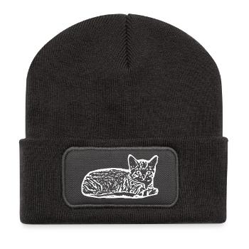 Chat White Silhouette Cadeau Cat Lover - Beanie recyclé à patch - charbon - Devant