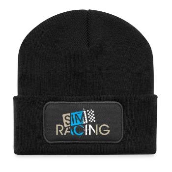 sim racing gaming checkered flag car driver gamer - Recycled Patch Beanie - black - Front
