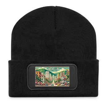 Medellin Kolumbien Vintage Design - Recycelte Patch Beanie - Schwarz - Vorne