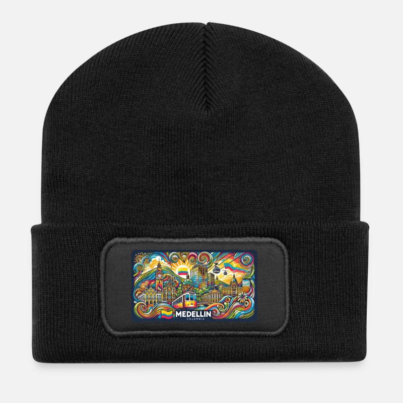 Medellin Kolumbien Stadt Design - Recycelte Patch Beanie - Schwarz