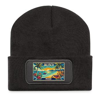 Jalisco Mexico beach palm design - Recycled Patch Beanie - dark grey - Front