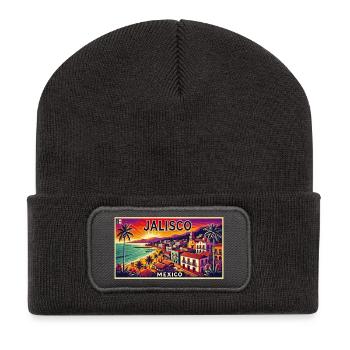 Jalisco Mexico beach palm design - Recycled Patch Beanie - dark grey - Front