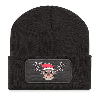 Renne cerf Chapeau de Noël Mignon - Beanie recyclé à patch - charbon - Devant