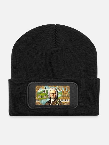 Johann Sebastian Bach : Portrait dans le style de la peinture moderne - Beanie recyclé à patch - noir