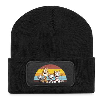 Droll Cats Dessin animé Vintage Chat Lover - Beanie recyclé à patch - noir - Devant