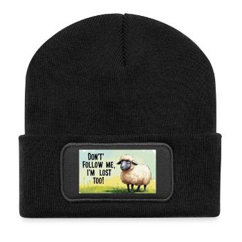 Sheep "Don t follow me - i m lost too!" - Recycled Patch Beanie - black - Front