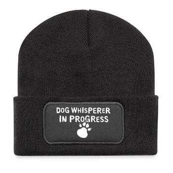 Hundeflüsterer mit Hundepfote - lustige Sprüche - Recycelte Patch Beanie - Dunkelgrau - Vorne