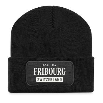 Fribourg Switzerland Est 1157 - Recycelte Patch Beanie - Schwarz - Vorne