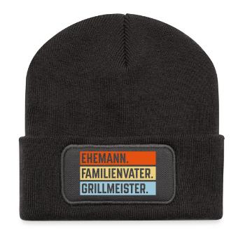 Ehemann Familienvater Grillmeister (Grillen / 3C) - Recycelte Patch Beanie - Dunkelgrau - Vorne