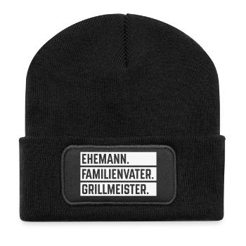 Ehemann Familienvater Grillmeister (Grillen / W) - Recycelte Patch Beanie - Schwarz - Vorne