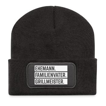 Ehemann Familienvater Grillmeister (Grillen / W) - Recycelte Patch Beanie - Dunkelgrau - Vorne